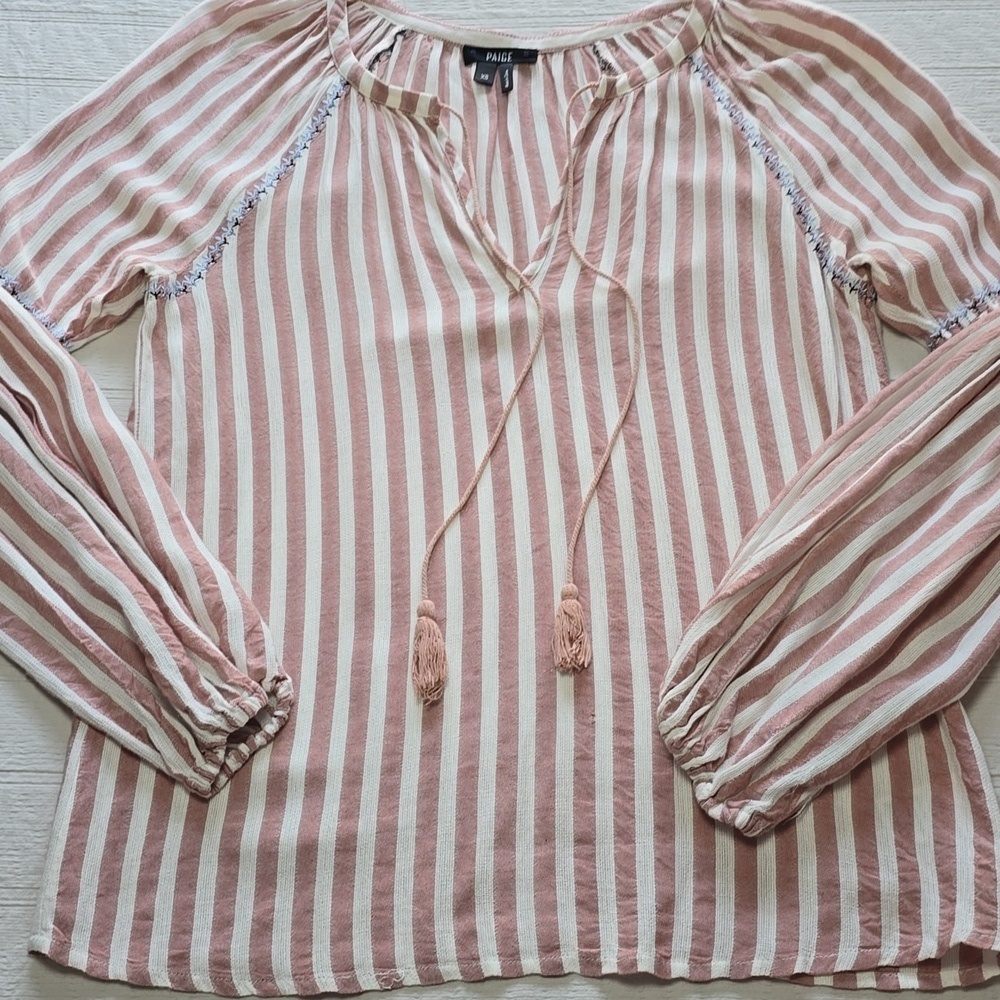 Paige Jovannie Striped Blouson Sleeve Blouse - Picture 4 of 16